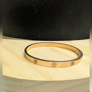 Rose Gold Crystal Screw Oval Bangle Bracelet With Hinge Closure